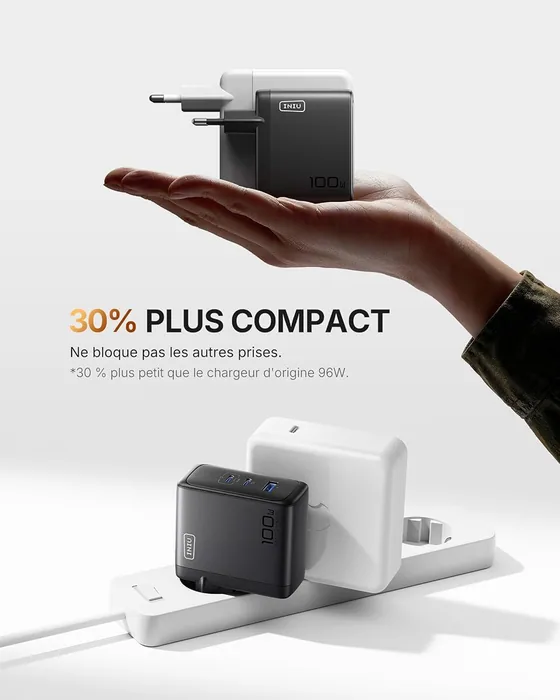 Chargeur USB-C GaN 100 W INIU, 3 ports — vue 4